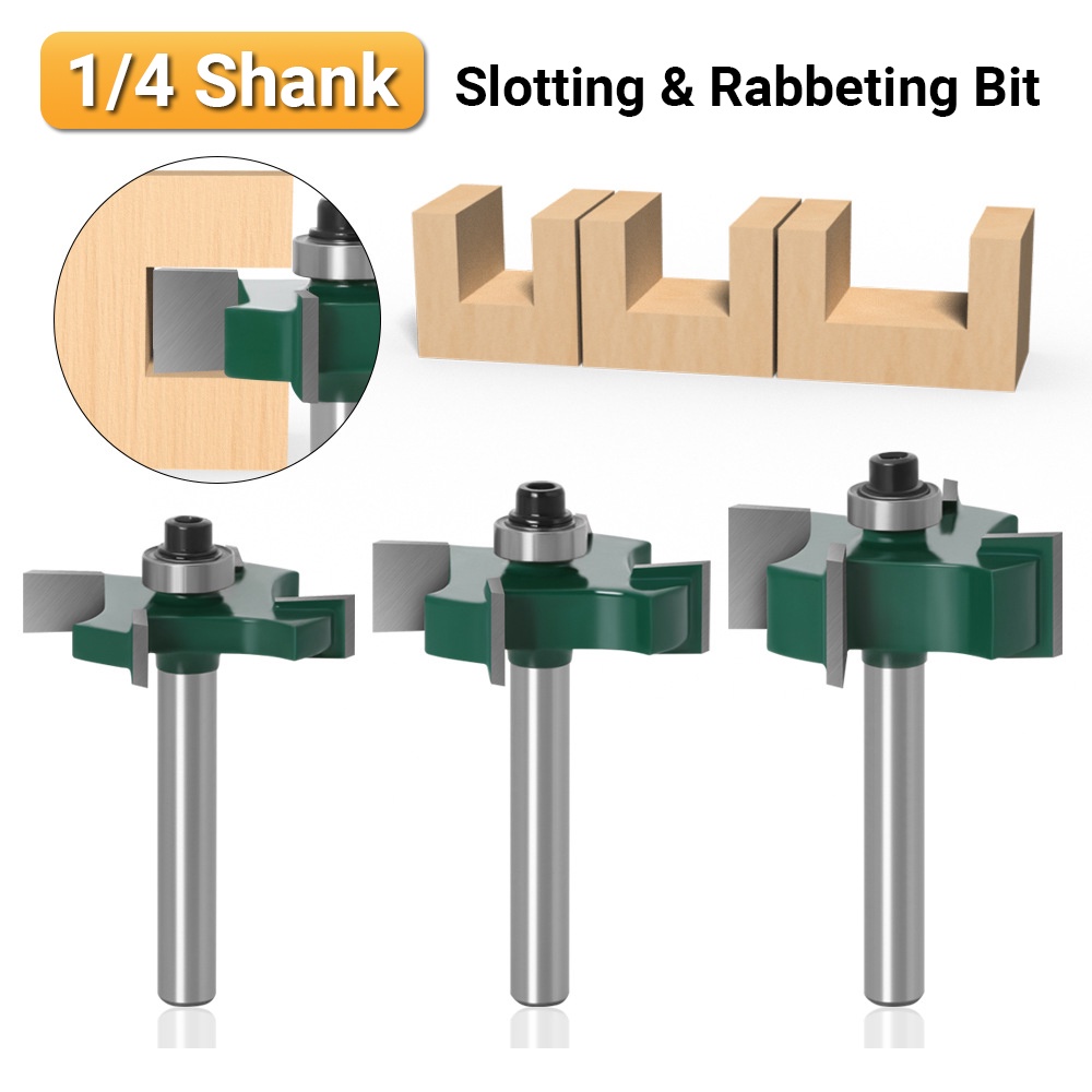 Slotting & Rabbeting Slot Cutter Router Bit with Bearing 1/4" Shank, 1/