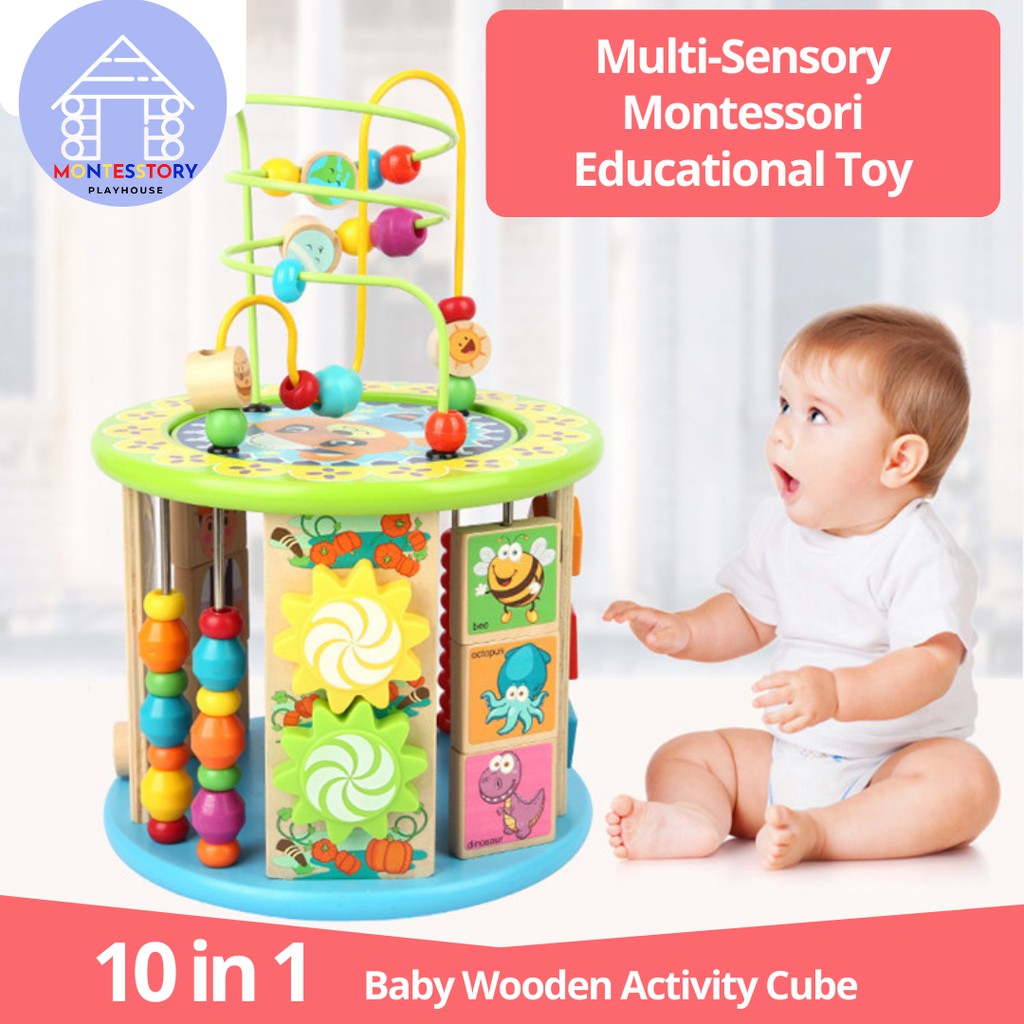 10 in 1 Wooden Activity Cube Educational Toys for baby 1, 2, 3 year old