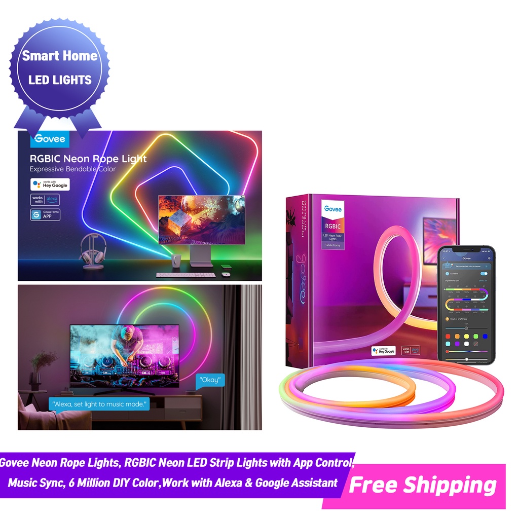 Govee Neon Rope Lights, RGBIC Neon LED Strip Lights with App Control