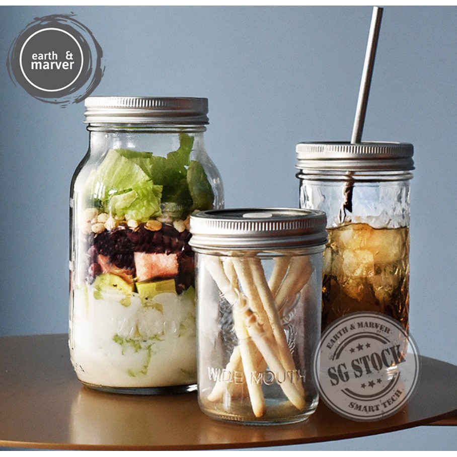 (Local Stock) Glass Jar / Mason Jar /Glass water cup with lid / Juice