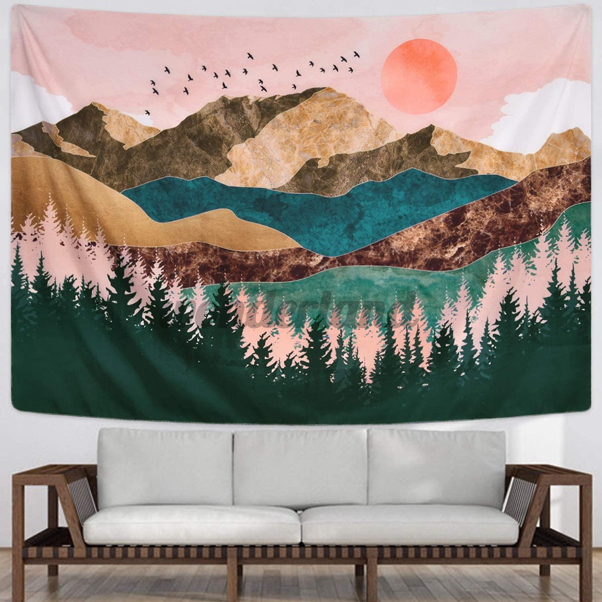 Mountain Tapestry Forest Tree Tapestry Sunset Tapestry Nature Landscape Tapestry (75x100CM