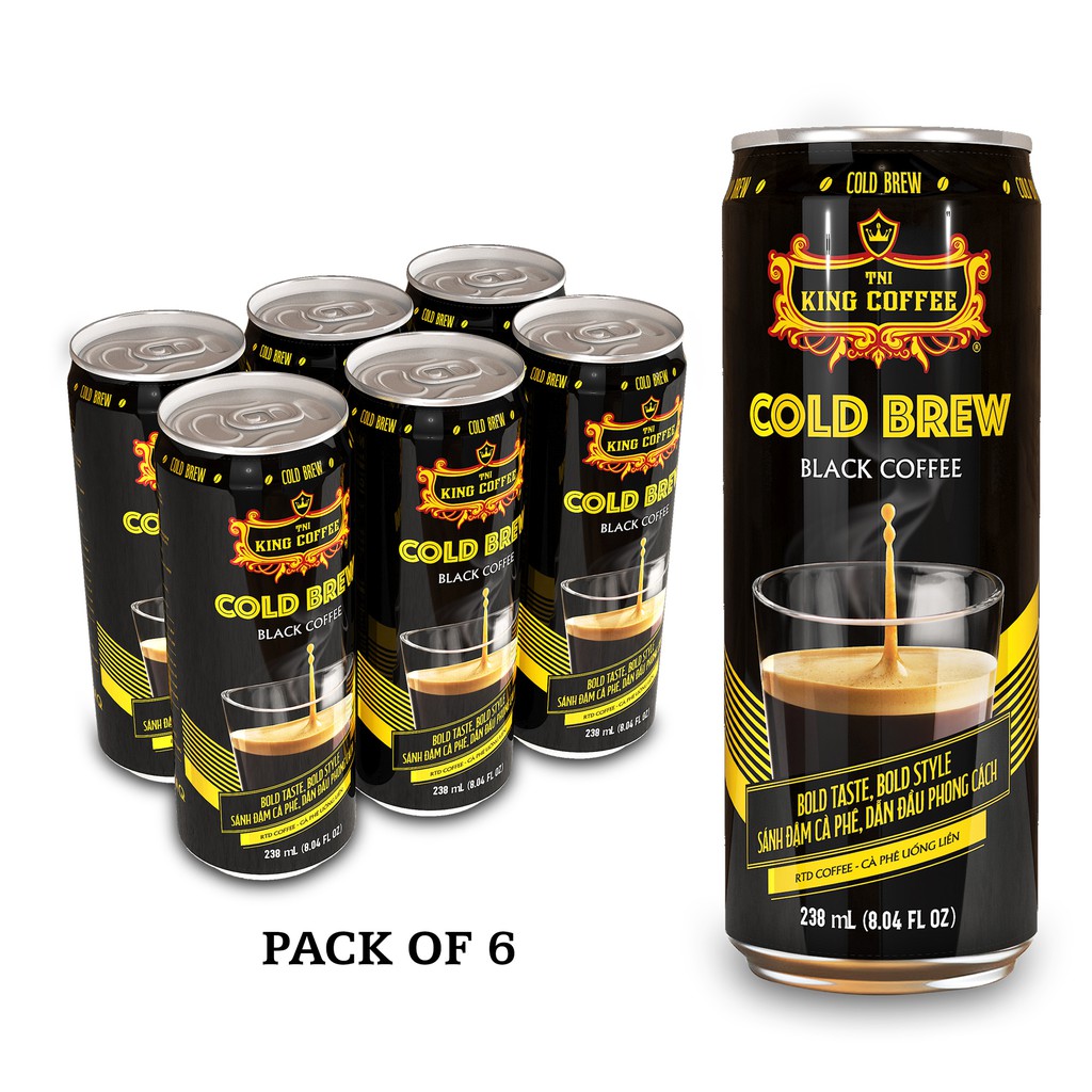 KING COFFEE RTD Espresso Coldbrew Pack of 6 Can Strong, Bold and