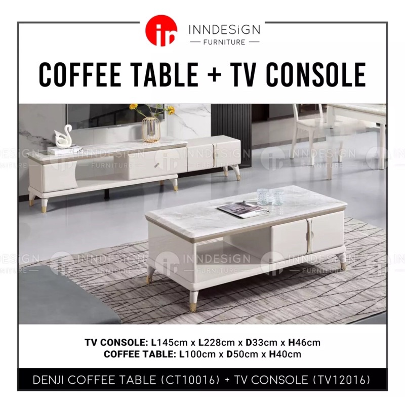 DENJI MARBLE TOP EXTENDABLE TV CONSOLE / COFFEE TABLE (Free