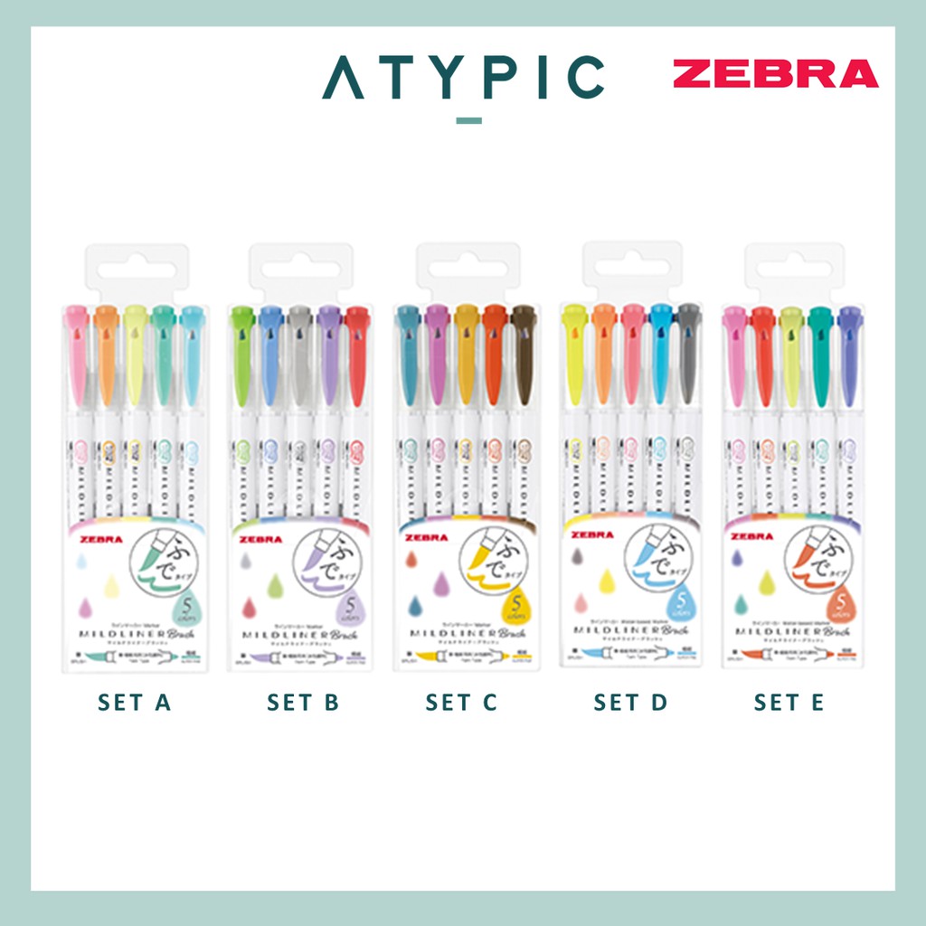 Zebra Mildliner Dual Tip Highlighter Brush Pen (Set of 5 pcs