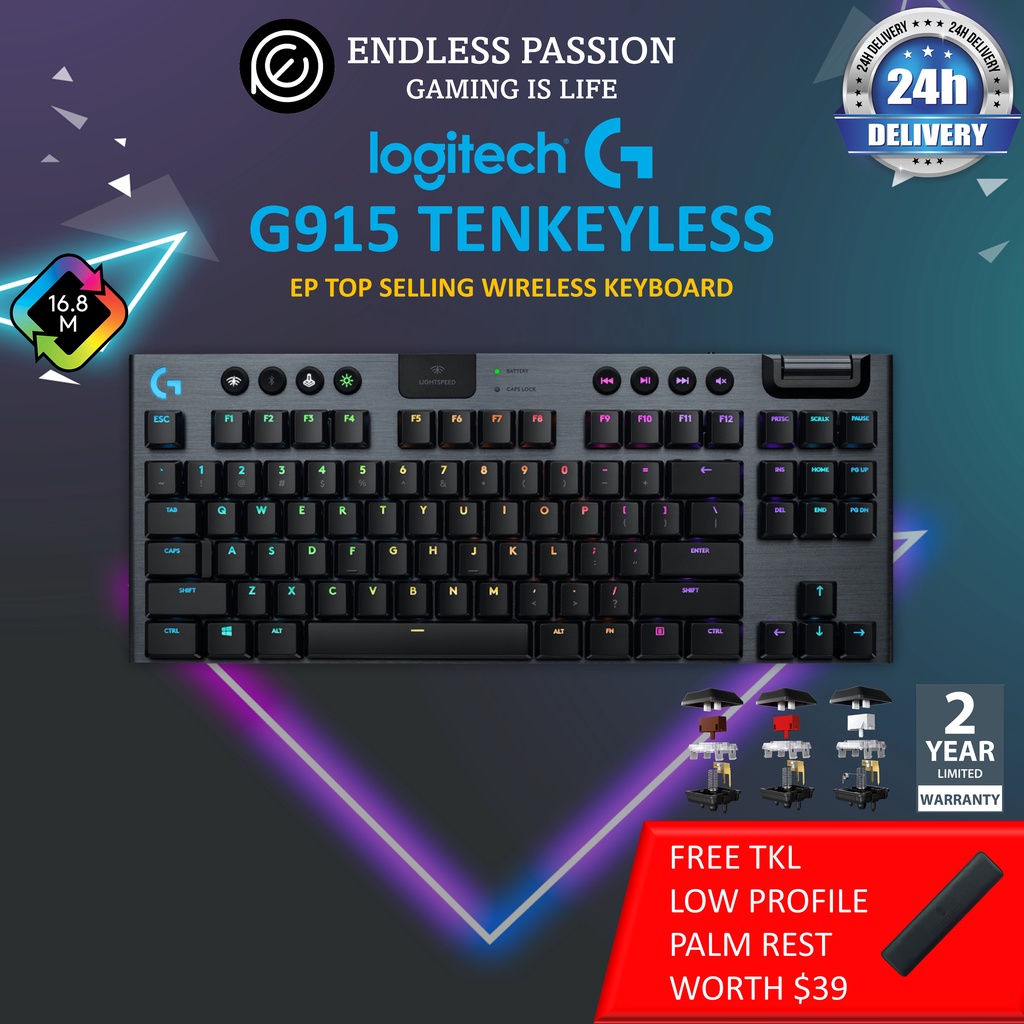 Logitech G915 TKL Tenkeyless Lightspeed Wireless RGB Mechanical Gaming