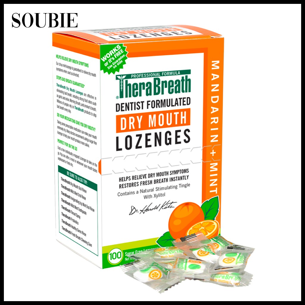 TheraBreath Dry Mouth Lozenges Mandarin Mint Flavor Relieve Dry