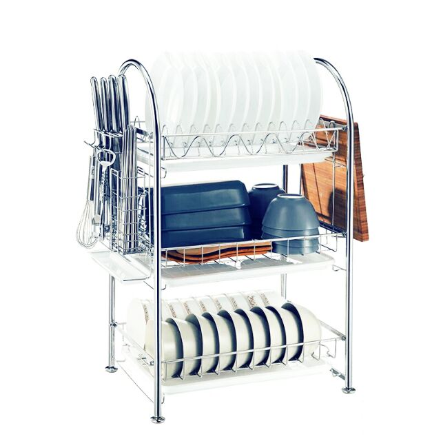 304 stainless steel 3 tier dish rack / 304 steel rack pinggan Shopee