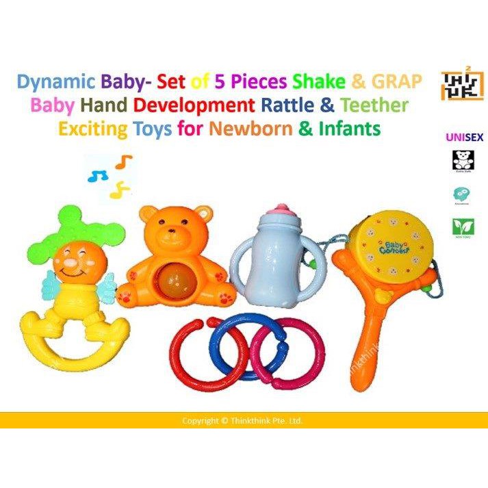 NEW Set of 5 Pieces Shake & GRAB Baby Hand Development Rattle and