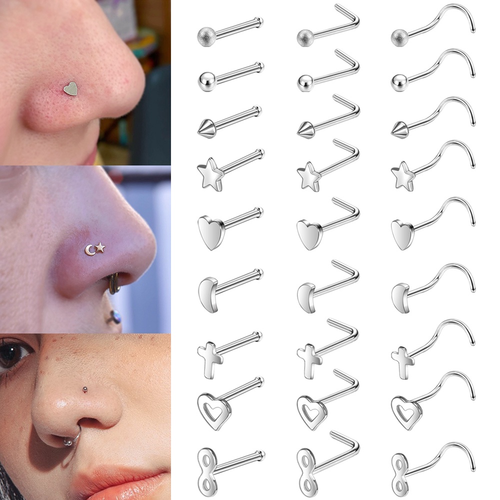 1 Pc Stainless Steel Nose Stud Heart Star Nose Piercings Cross Nose