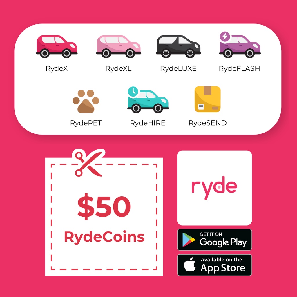 SGD50 Ryde Voucher Code(Expiry date 30 Nov 2022) Shopee Singapore