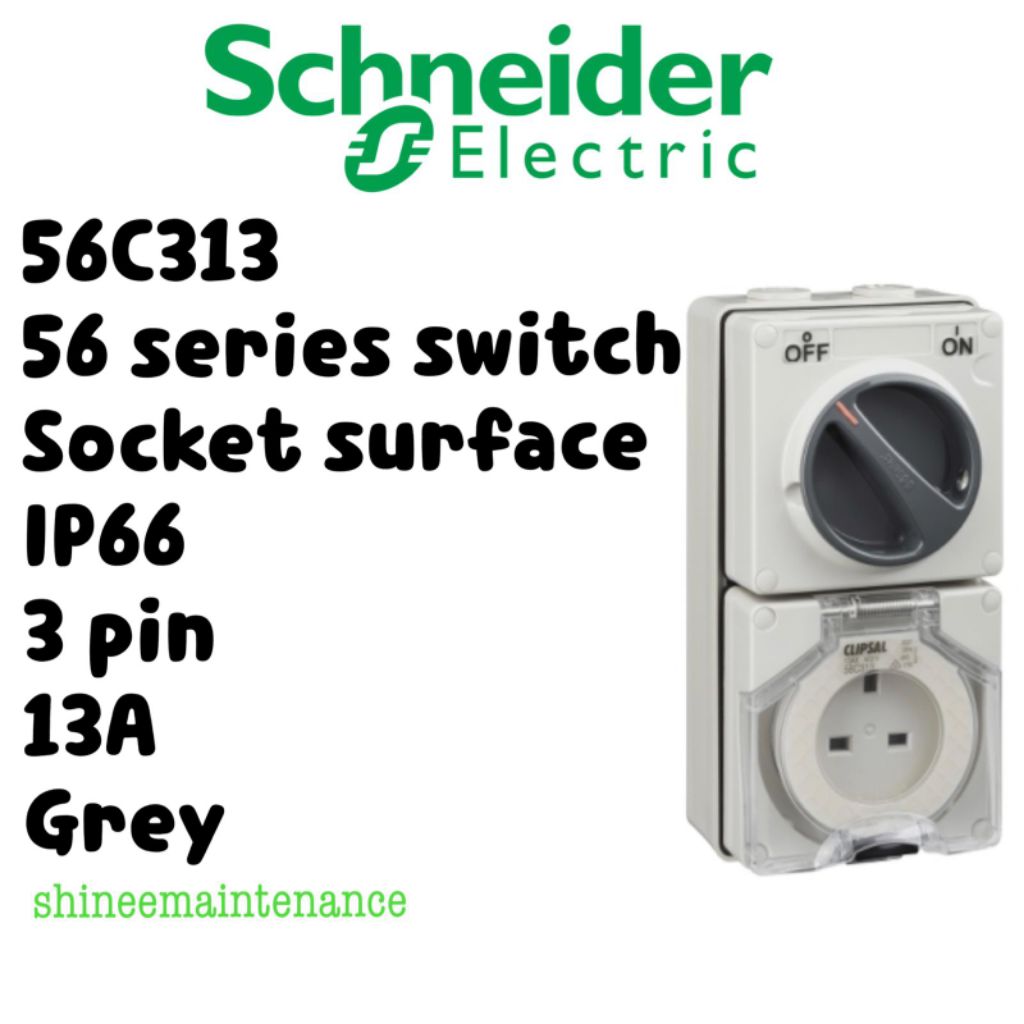 Schneider 56 Series switched socket surface IP66 3 pin 13A Grey 56C313
