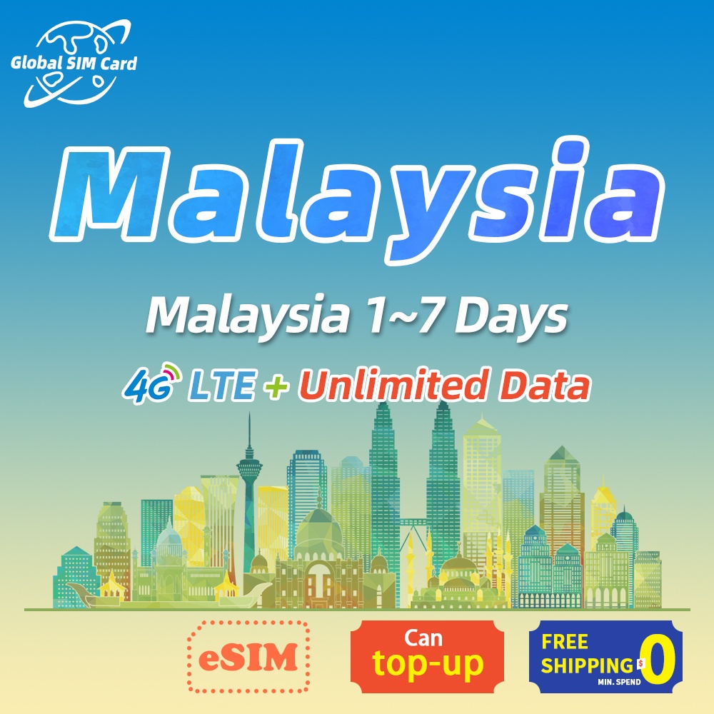 Malaysia sim card 110 Days Unlimited data 4G LTE High Speed Support