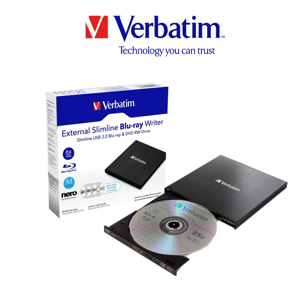 Verbatim External Slimline Mobile Bluray Writer USB3.0 SuperSpeed