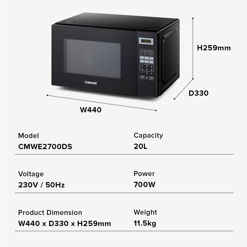 Cornell 20L Digital Microwave Oven CMWE2700DS Shopee Singapore