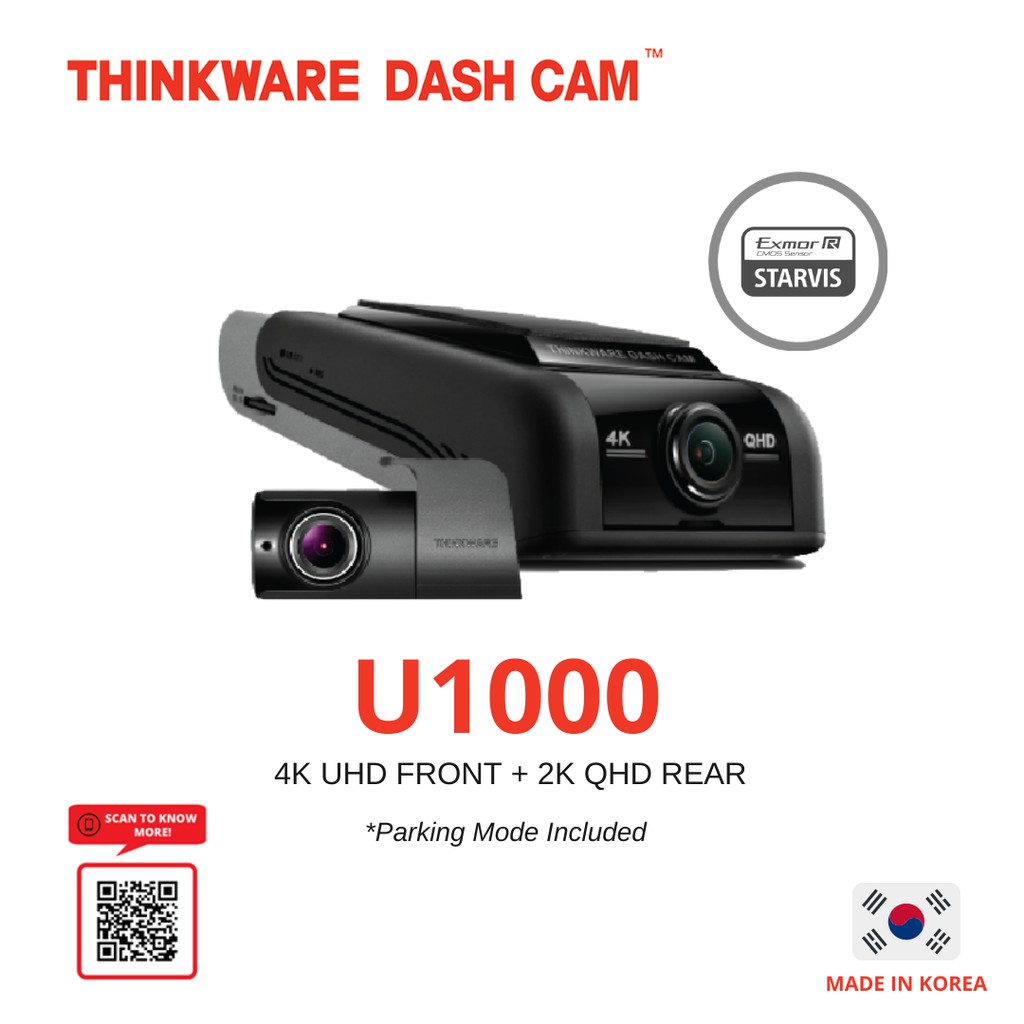 Thinkware U1000 2CH Car Dashcam 4K UHD Front/2K Rear Cam, Cloud, WiFi