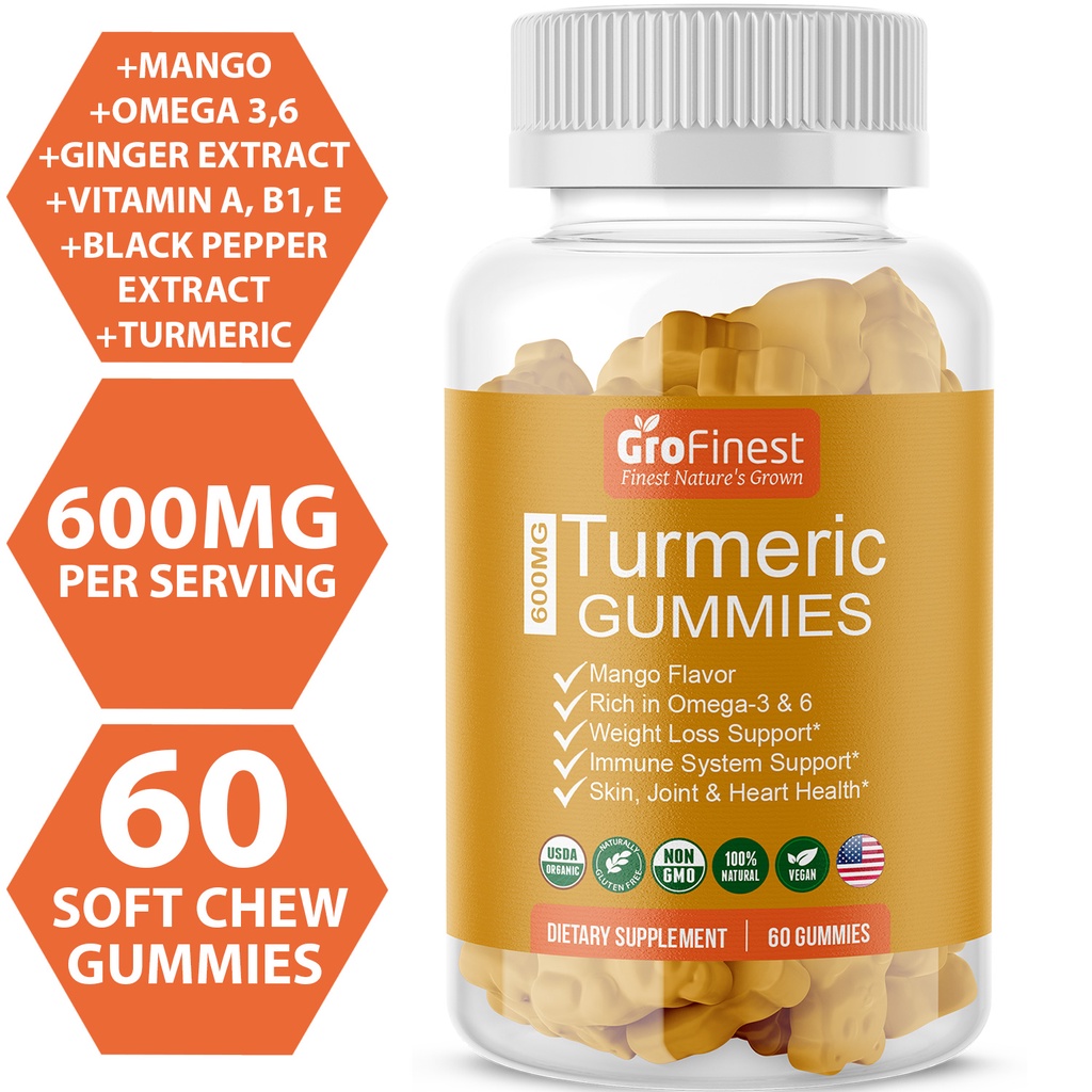 Grofinest Organic Turmeric Curcumin Gummy 600mg Ginger Vitamin A B E