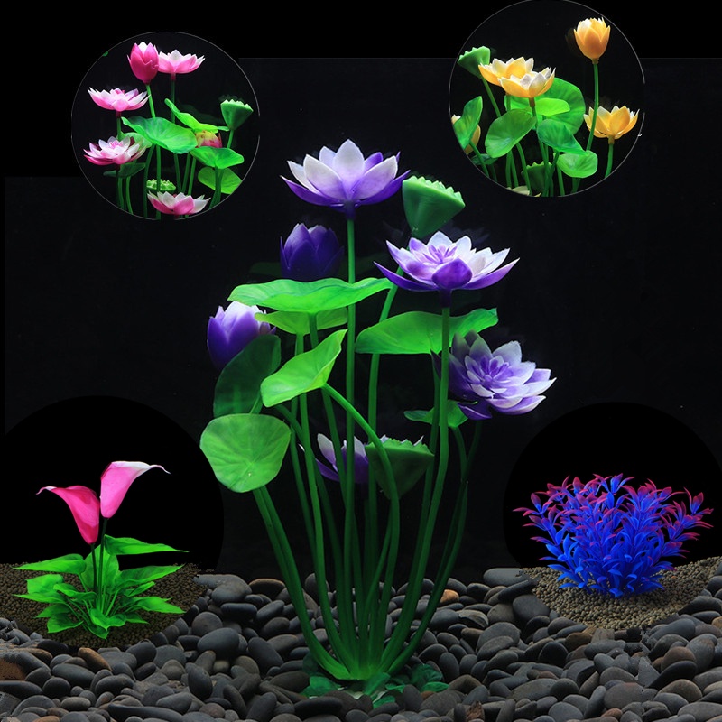 Artificial Aquarium Lotus Plant Decoration Fish Tank Lotus Flower Water