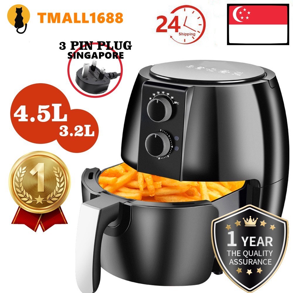 [SG Ready Stock] 4.5/5/7L Electric Air Fryer Timer Cooker Non Stick Fry