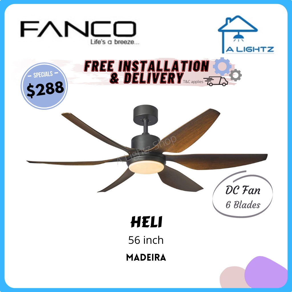 Fanco DC Ceiling Fan Heli 56 inch / Heli Pro 66 inch Madeira with 3 Tones LED Shopee Singapore