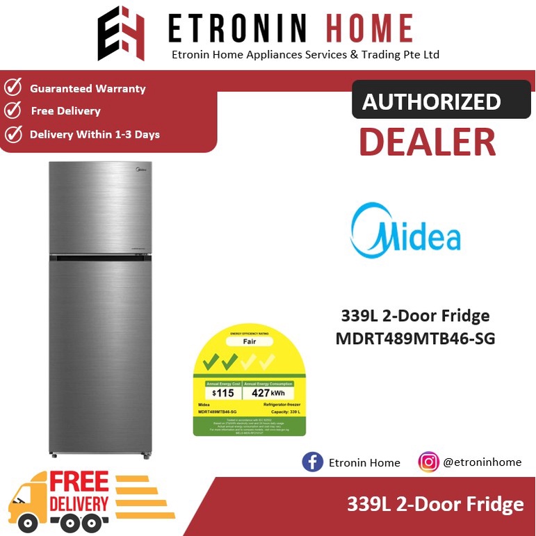Midea 339L 2Door Fridge MDRT489MTB46SG Shopee Singapore