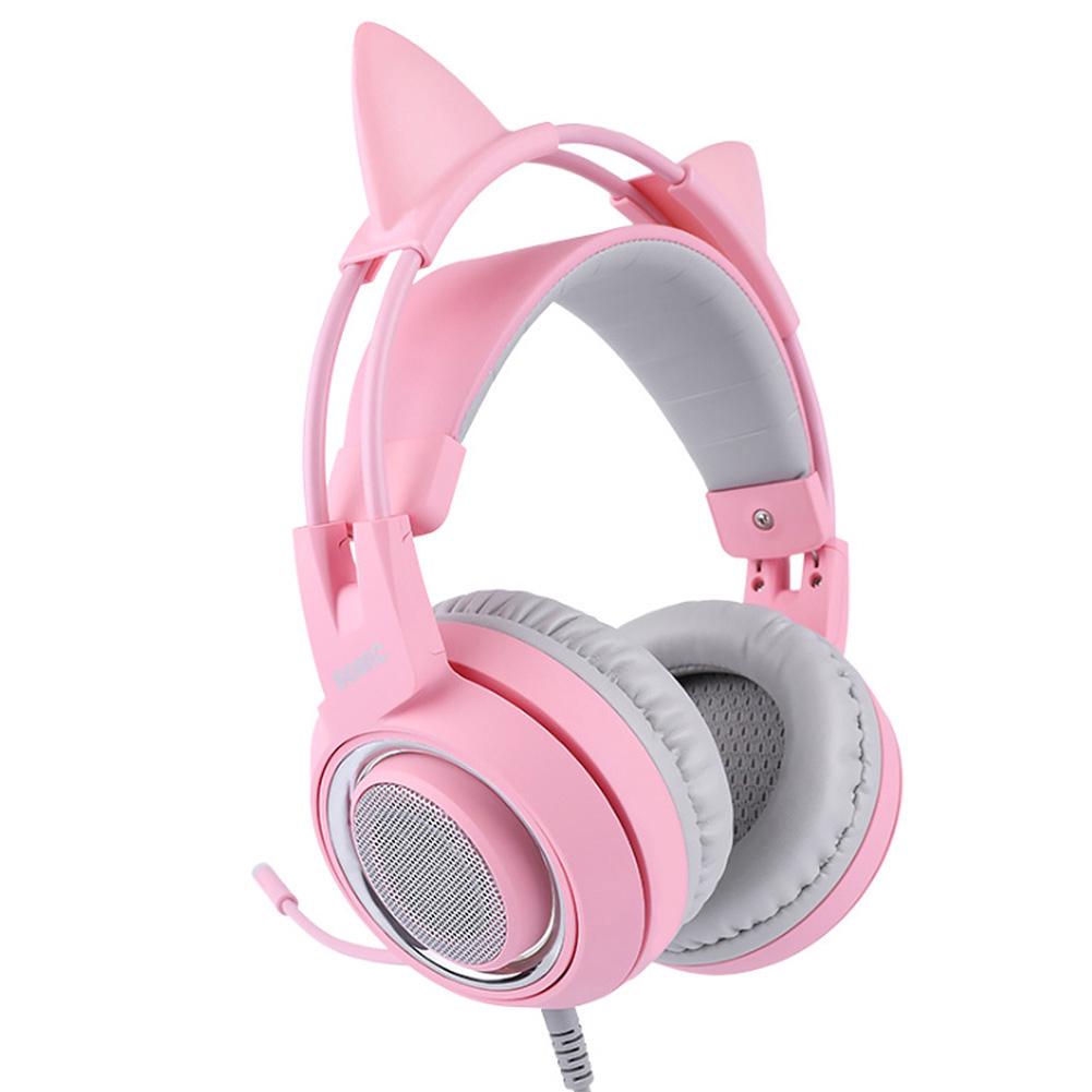 Adjustable Noise Cancelling Kids Pink Cat Wired Gaming