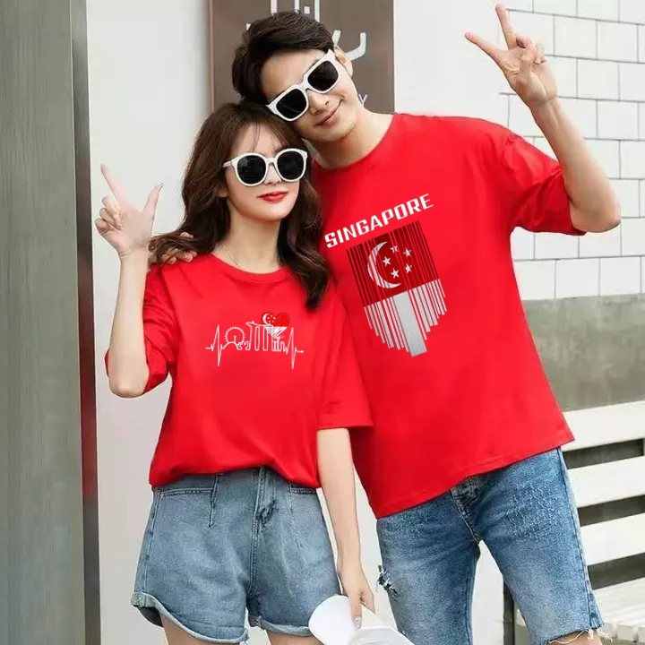 I LOVE Singapore Print Fashion Adult Tshirt Singapore National Day