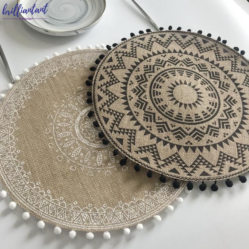 [ready] Nordic Natural Macrame Placemats Simple Woven Round Coffee Cup