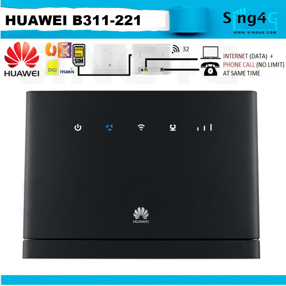 Huawei B311 B311S221 Black 4G 150Mbps Direct Sim Router 1 LAN 32 Wifi