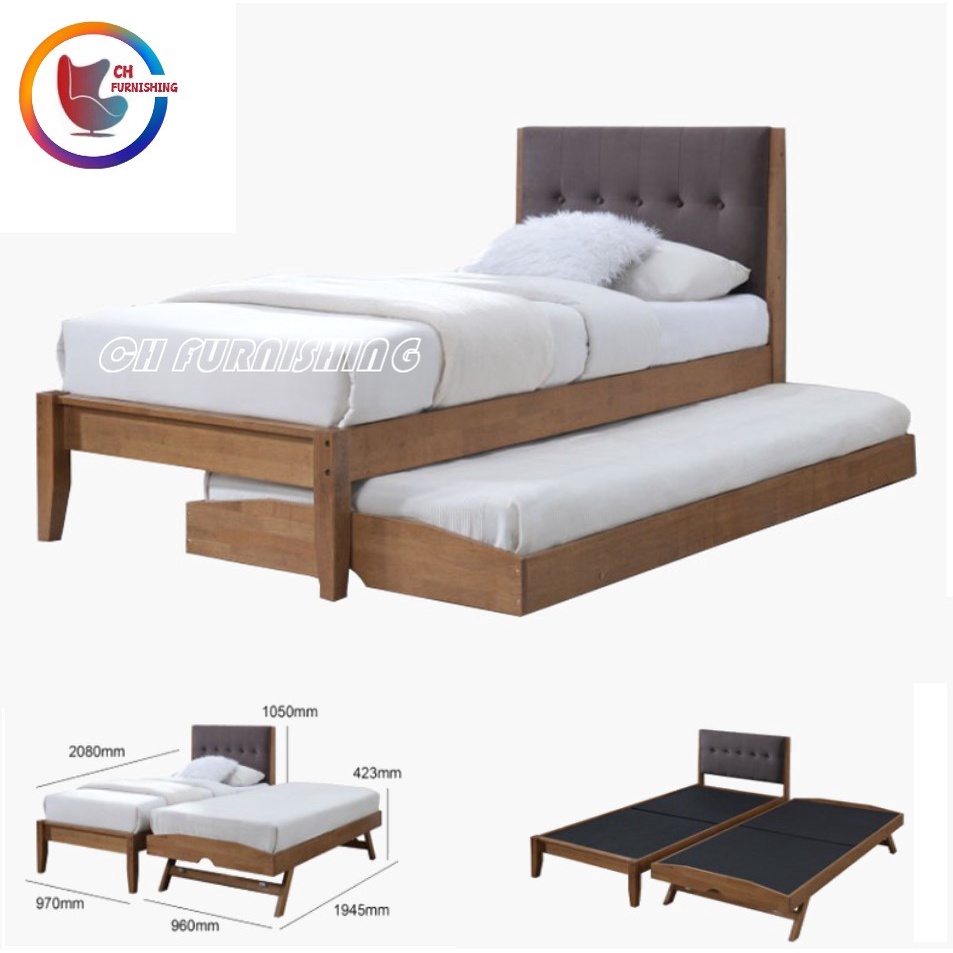 NEW ARRIVAL Single + Single Folding wooden bed with Trundle Shopee