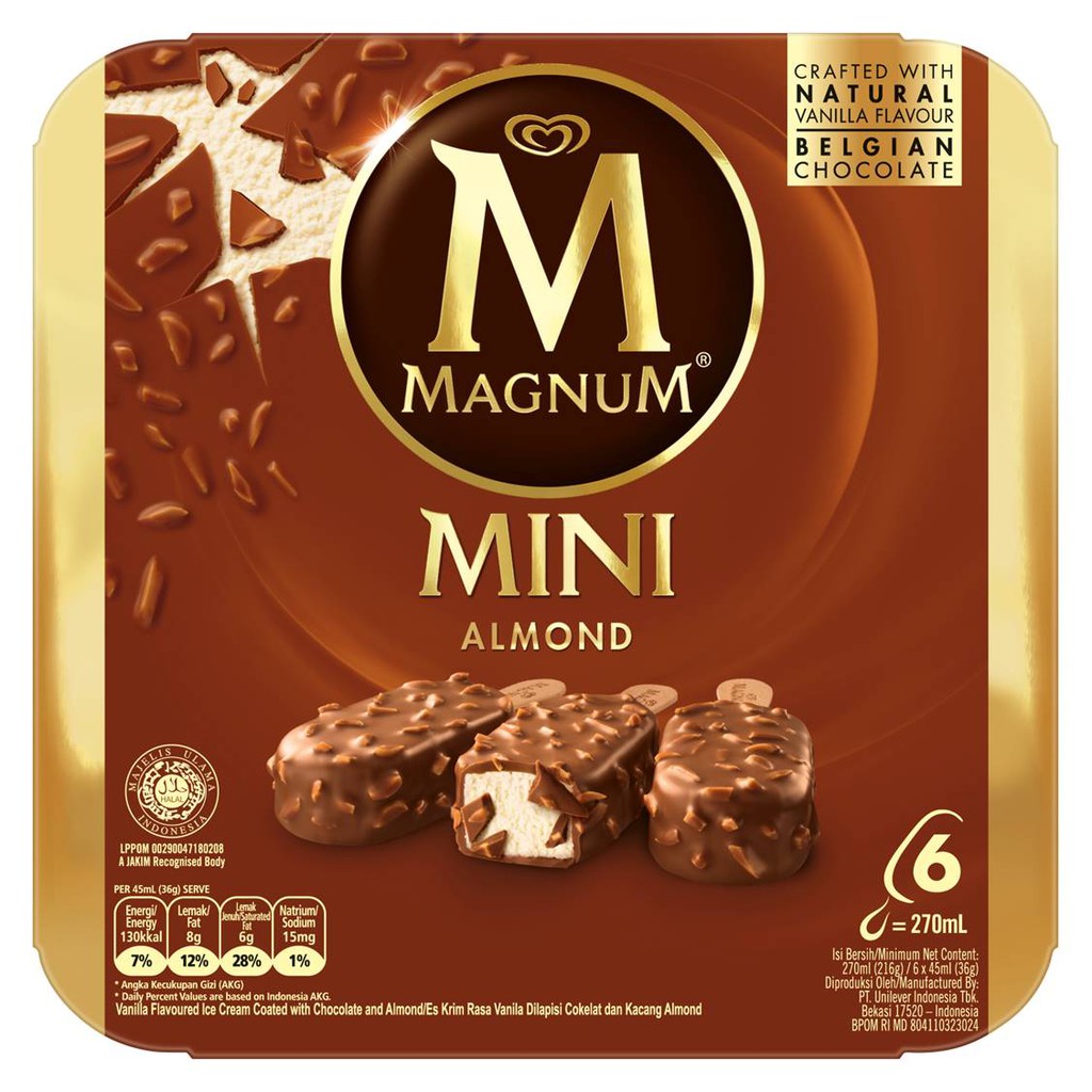 Magnum Mini Halal Almond Ice Cream Box 6s x 45ml Shopee Singapore