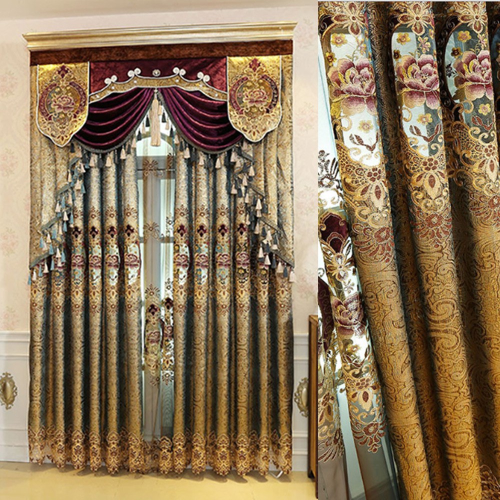 European Style Embroidered Curtains HighShading Fabric Curtains