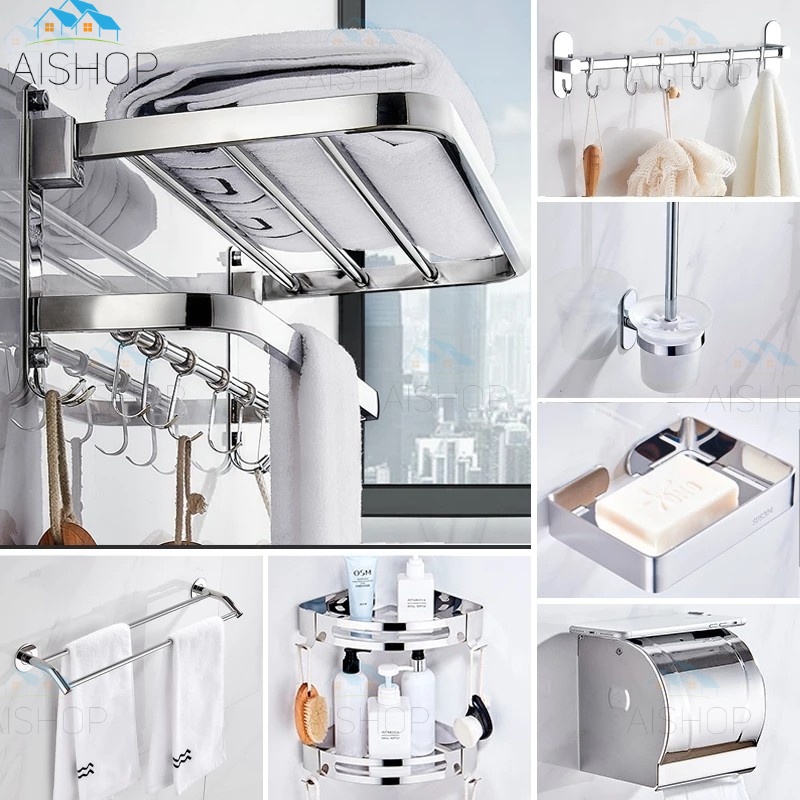 [SG Seller]SUS 304 Stainless Steel Bathroom Accessories Set Hanging