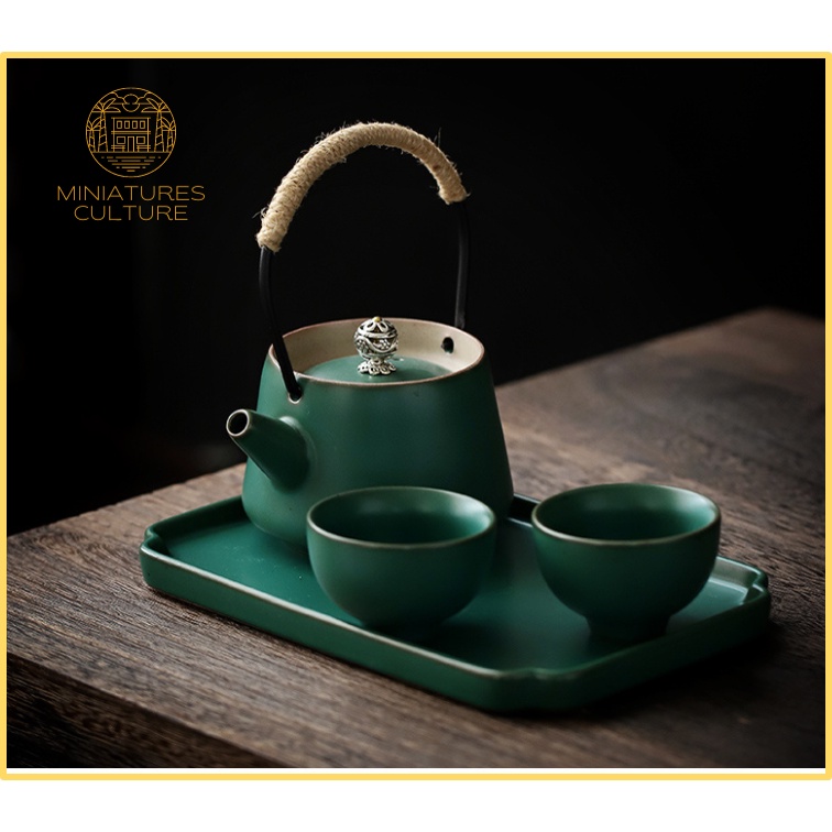 [SG Ready stock] Rare Ceramic Teapot Set Classy Dark Green Oriental