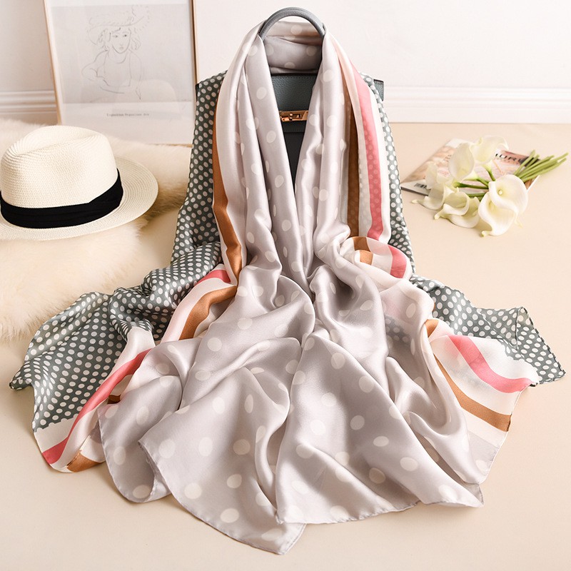 Fashion Silk Scarves Lady Long Soft Dot Print Scarf Shawl Summer Beach Pareo Shopee Singapore