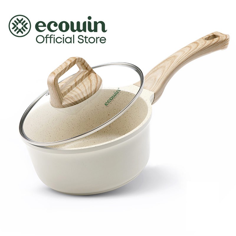Ecowin Latest Cream Color White Medical Stone Non Stick Sauce Pan 18 CM