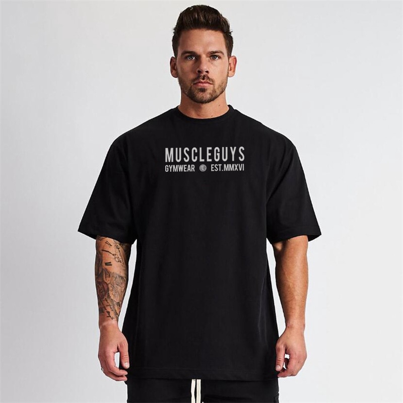 Muscleguys Brand Oversized Tshirt Men Dropped Shoulder Short Sleeve