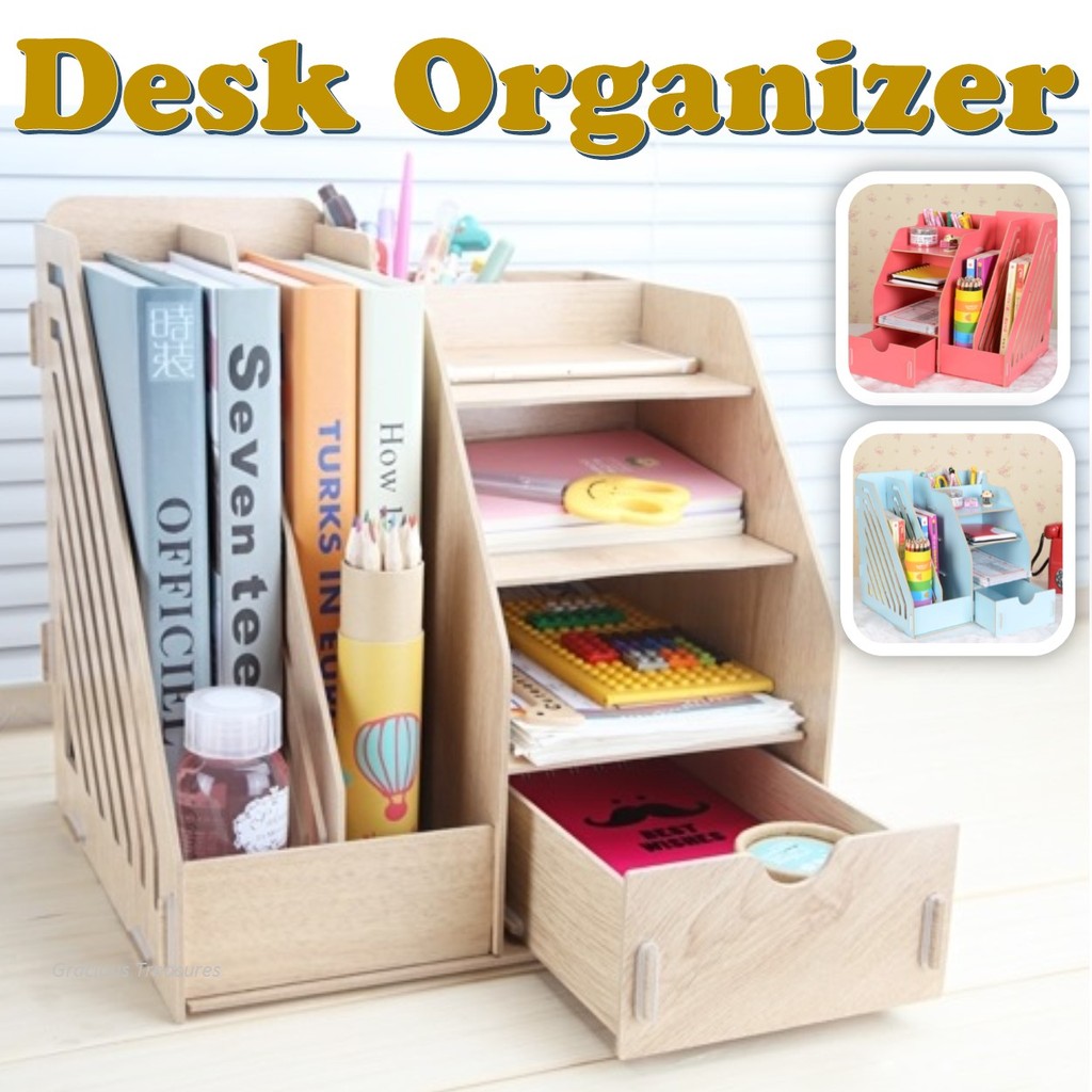Desk Organizer and Storage with Files Slot and Drawer Shopee Singapore