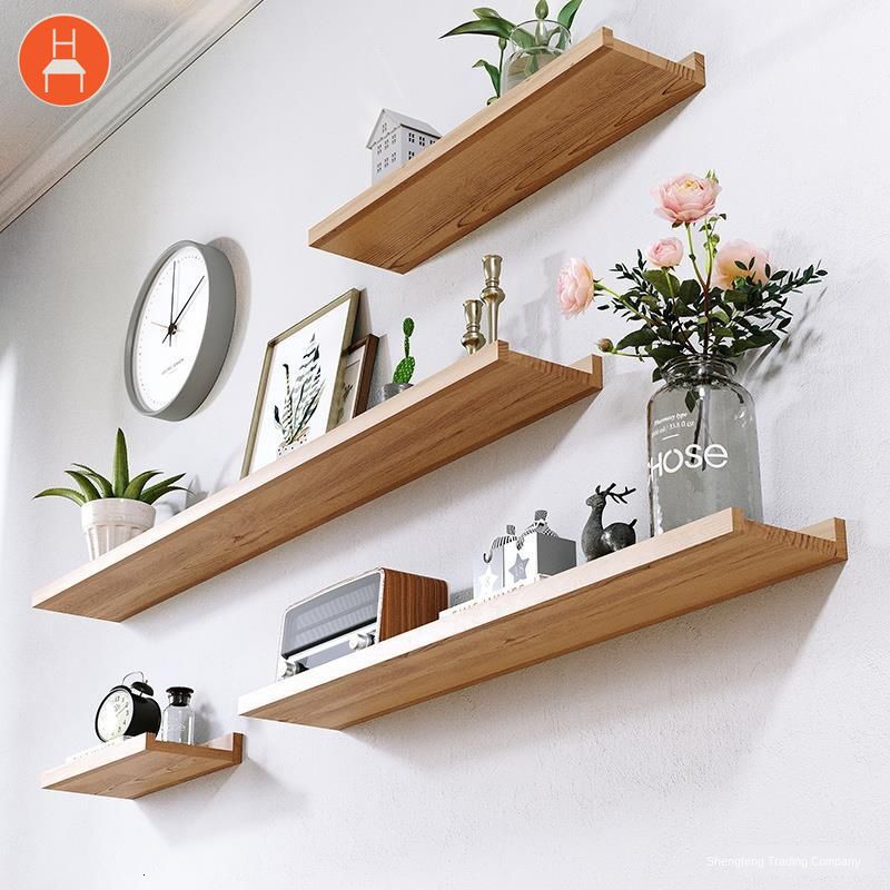 Wall Shelf Solid Wood Display Wall Shelves Partition NoPunching Nordic