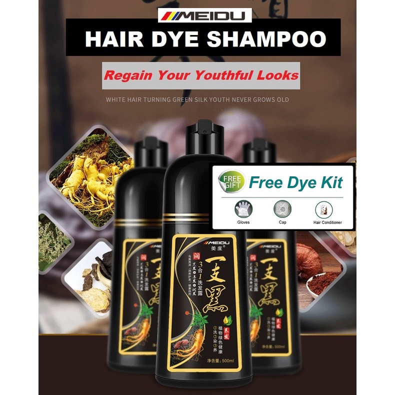 [Ready Stock] MEIDU Hair Dye Shampoo 500ml 3in1 Wide Selection of