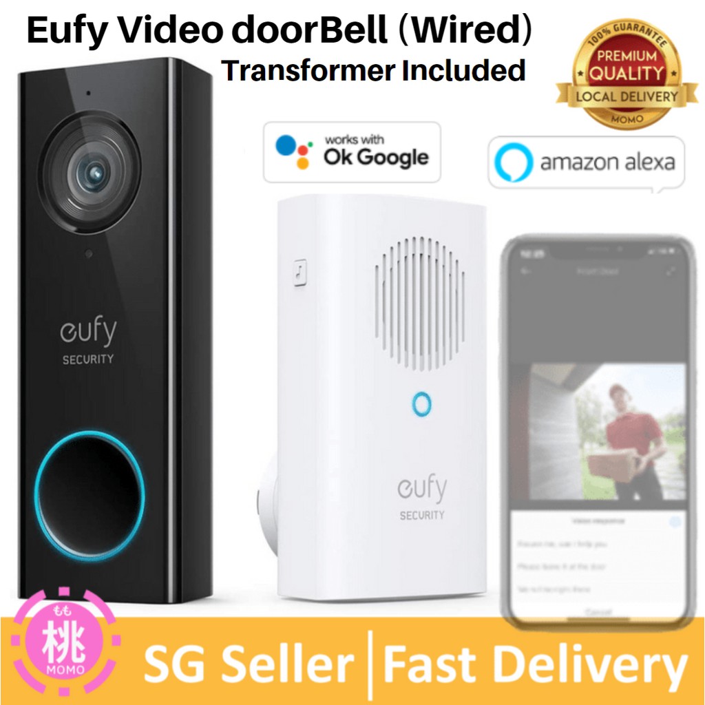 eufy Security, WiFi Video Doorbell, Free Wireless Chime (Transformer Included) 2K Resolution, 2