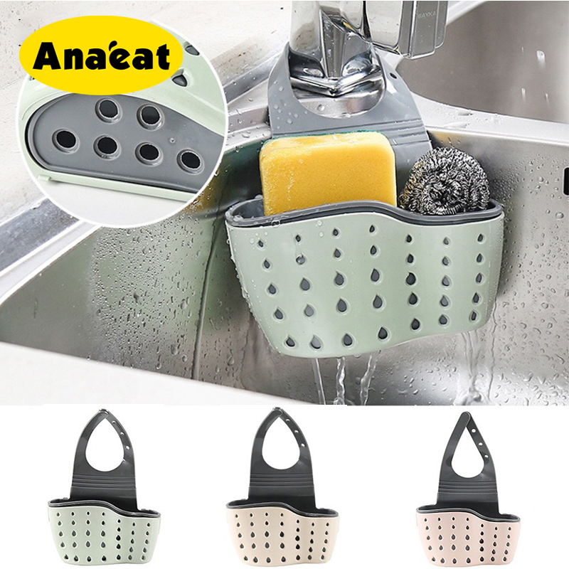 ANAEAT Adjustable Snap Sink Soap Sponge Holder Storage Drain Rack