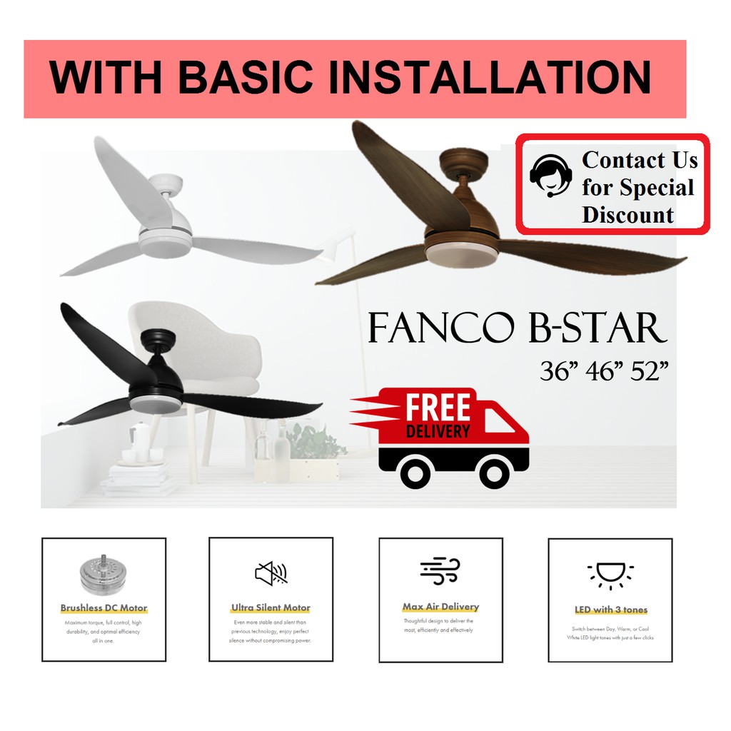 Fanco BStar Ceiling Fan with 24W LED Light 36 / 46 / 52 inch BStar B