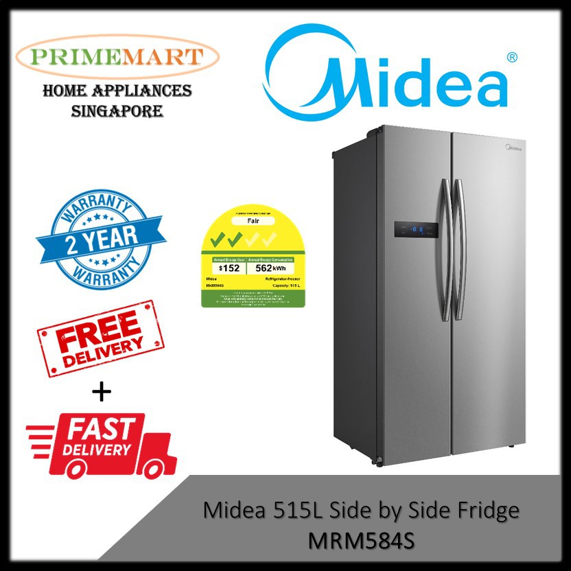 MIDEA SIDE BY SIDE 2 DOOR FRIDGE MRM584S 515L NETT CAPACITY * FREE FAST