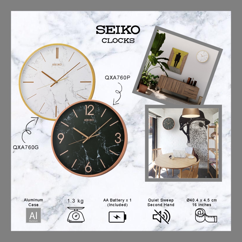 Seiko Special Marble Edition Wall Clock (QXA760G QXA760P) Shopee