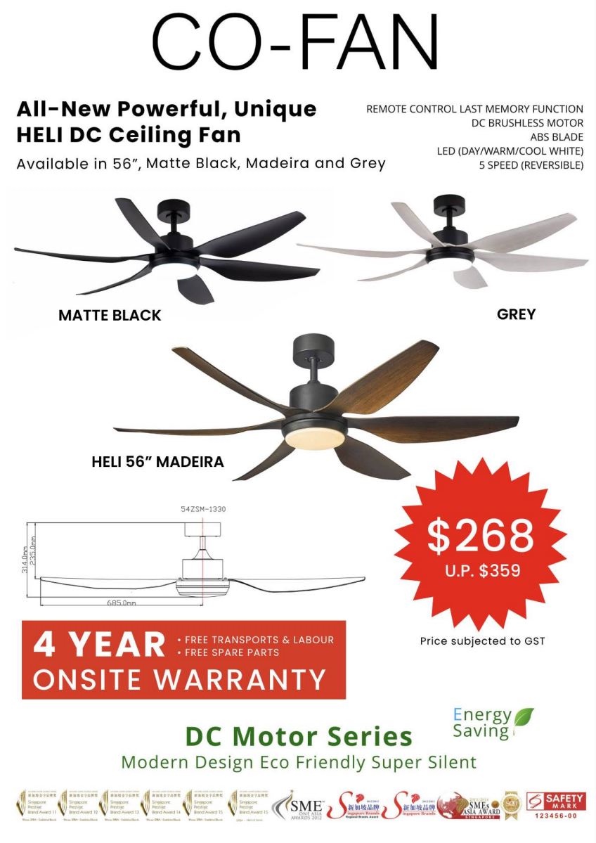 Fanco Heli 6Blades DC Ceiling Fan with Remote Control and LED 3Tone Colour Light Shopee