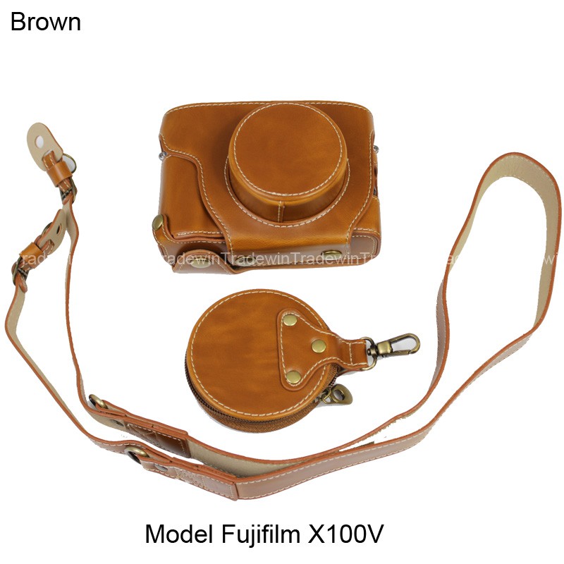 Luxury Leather Camera Bag Pouch For Fujifilm X100V With Shoulder Strap