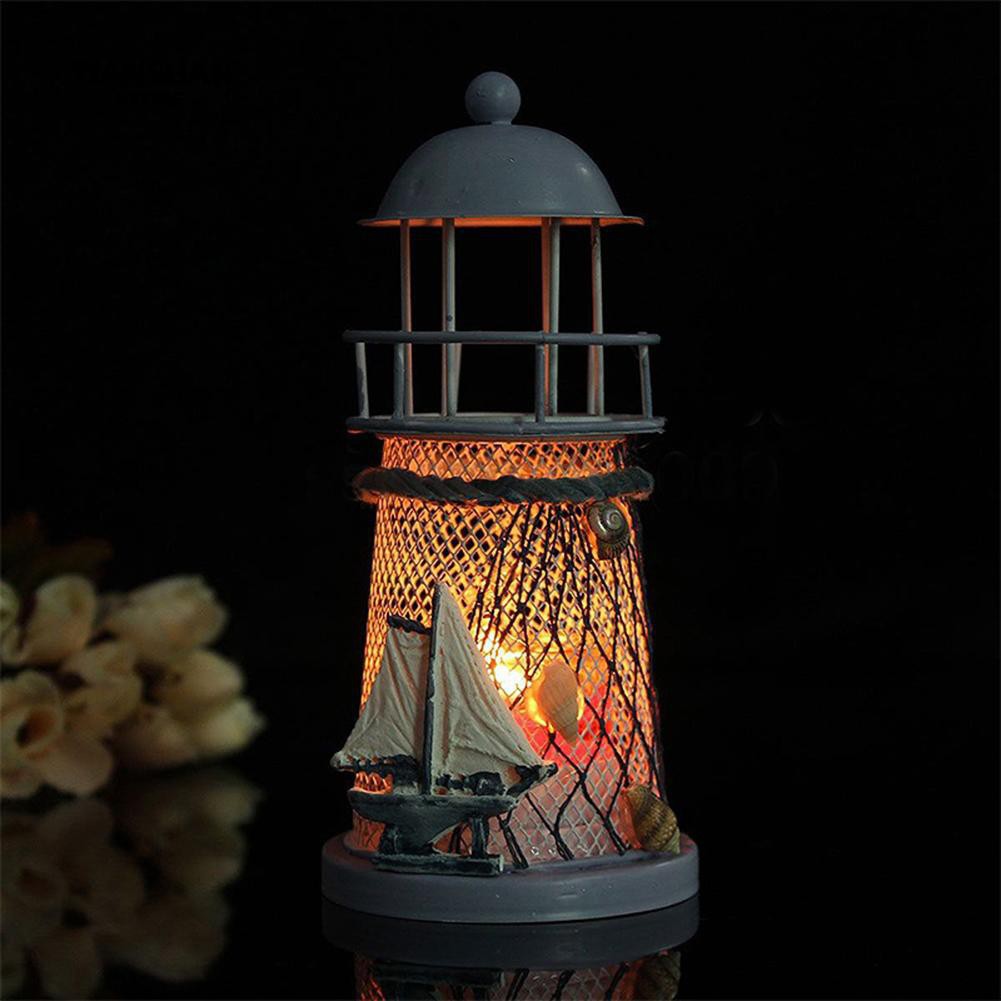Mediterranean Lighthouse Iron Candlestick Table Home Decor Metal Candle