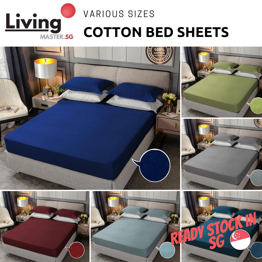 Fitted Bedsheet Single Queen King Premium Fitted Sheet Cotton 15 Color