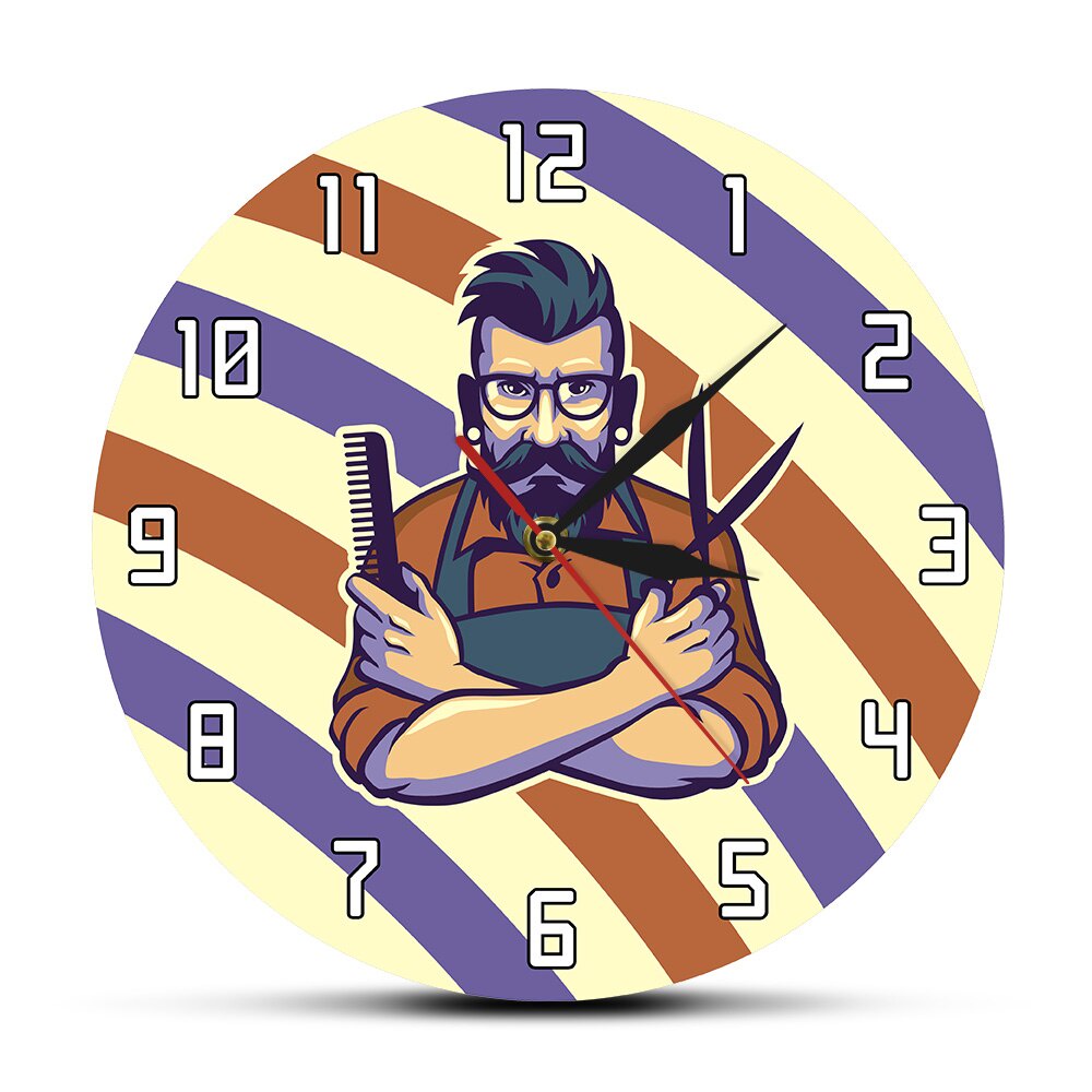 The Barber Shop Striped Pole Red White Blue Wall Clock Hairdresser