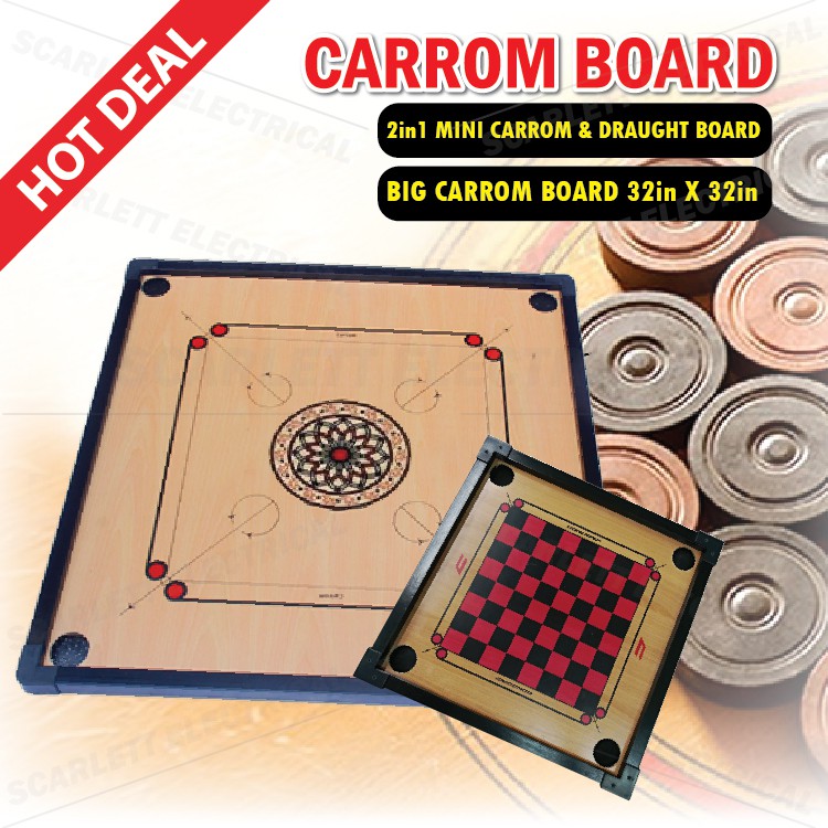 Wooden Carrom Board 2in1 Mini Draught Dam Haji Big Carrom Board Games